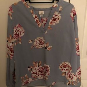 Lilac chiffon top with roses, circle bottom